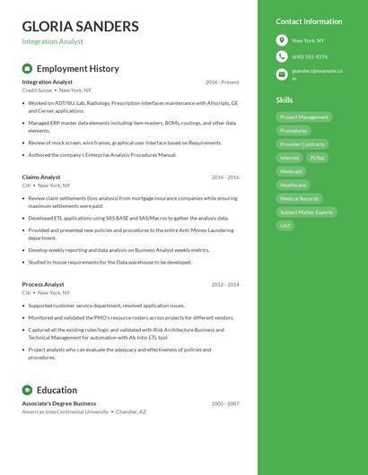 Integration Analyst Resume