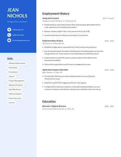 Integration Analyst Resume