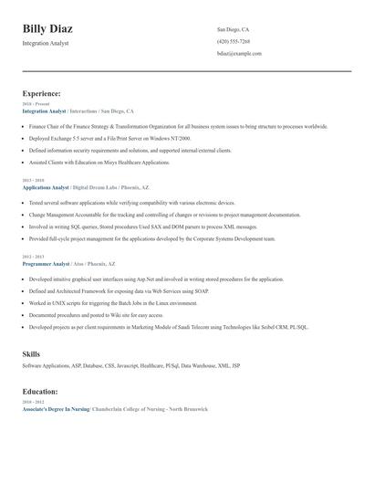 Integration Analyst Resume
