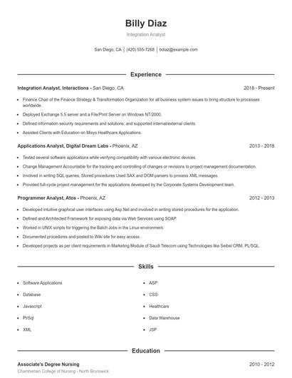 Integration Analyst Resume