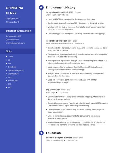Integration Consultant Resume
