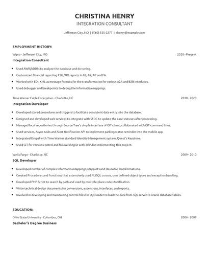 Integration Consultant Resume