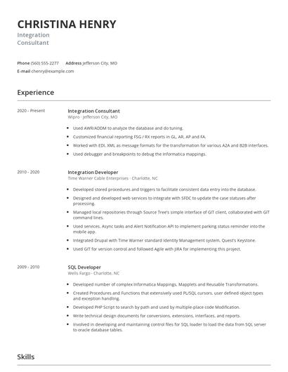 Integration Consultant Resume