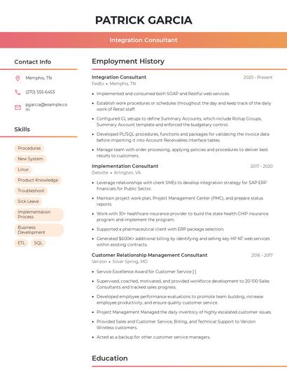 Integration Consultant Resume