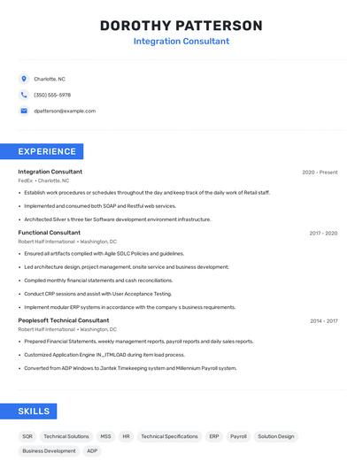 Integration Consultant Resume