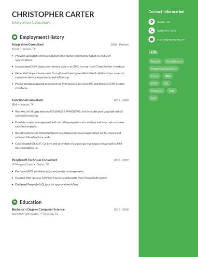Integration Consultant Resume