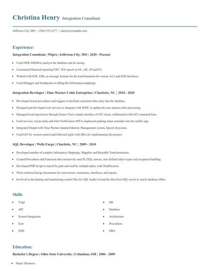 Integration Consultant Resume