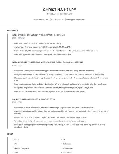Integration Consultant Resume