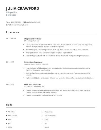 Integration Developer Resume