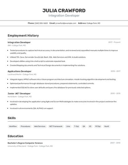 Integration Developer Resume