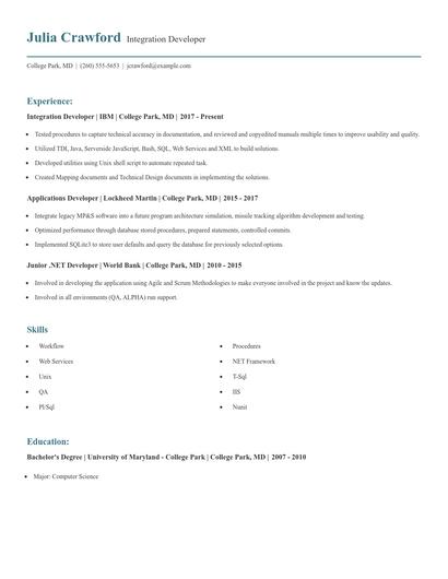 Integration Developer Resume