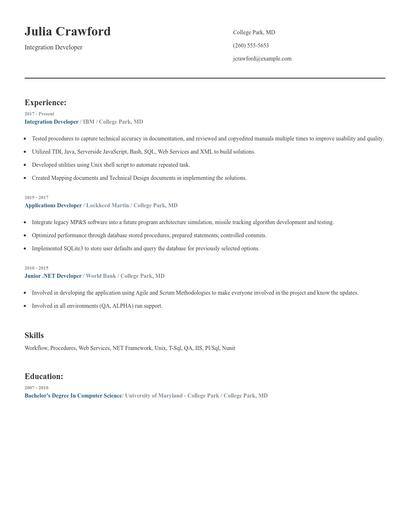 Integration Developer Resume