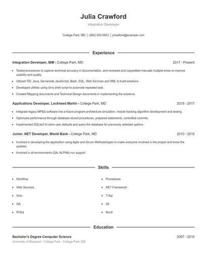 Integration Developer Resume