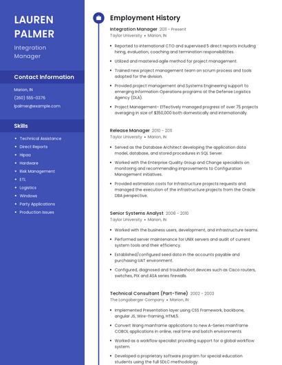 Integration Manager Resume