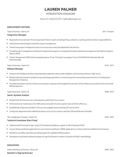 Integration Manager Resume