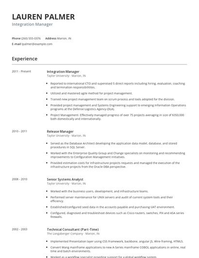 Integration Manager Resume