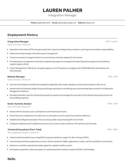 Integration Manager Resume