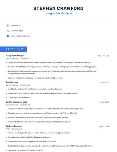 Integration Manager Resume
