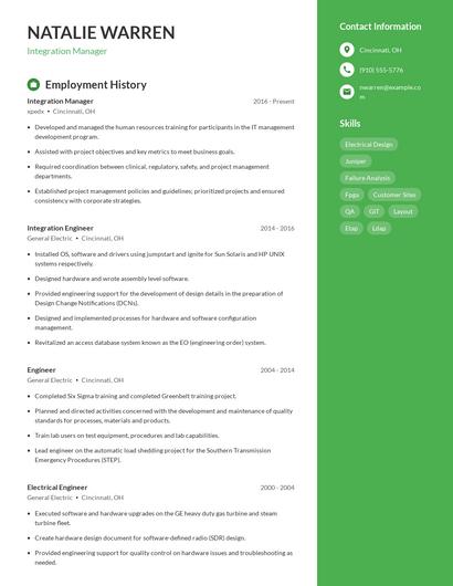 Integration Manager Resume