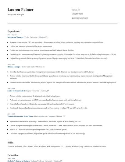 Integration Manager Resume
