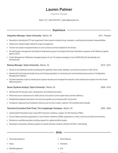 Integration Manager Resume