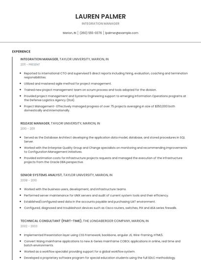 Integration Manager Resume
