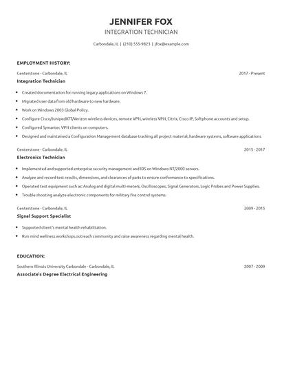Integration Technician Resume