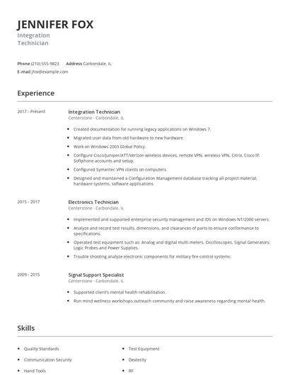 Integration Technician Resume