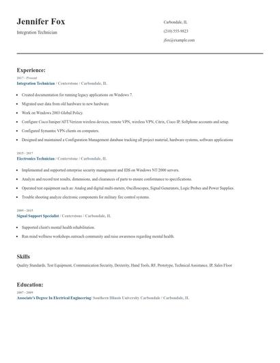 Integration Technician Resume