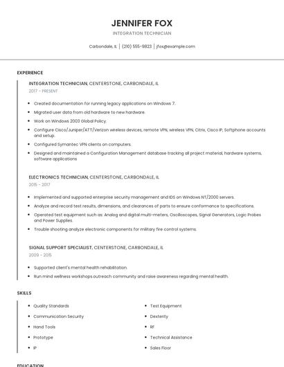 Integration Technician Resume