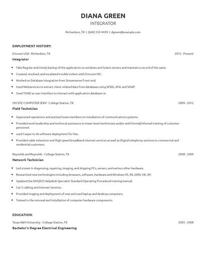 Integrator Resume