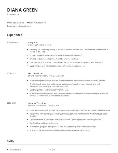 Integrator Resume