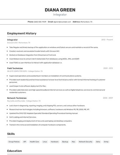 Integrator Resume
