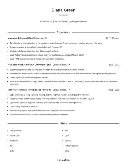 Integrator Resume