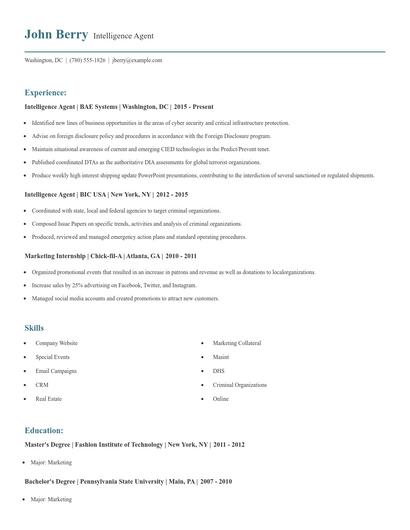 Intelligence Agent Resume