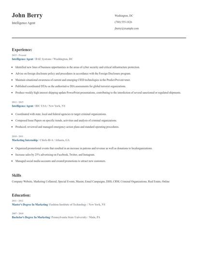 Intelligence Agent Resume