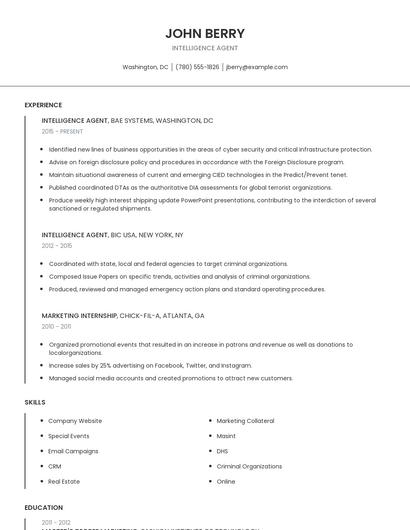Intelligence Agent Resume