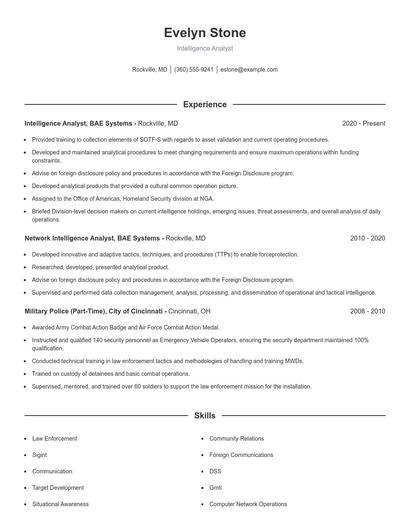 Intelligence Analyst Resume