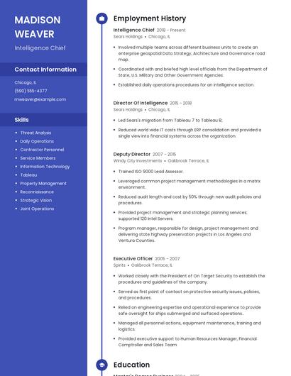 Intelligence Chief Resume