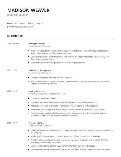 Intelligence Chief Resume