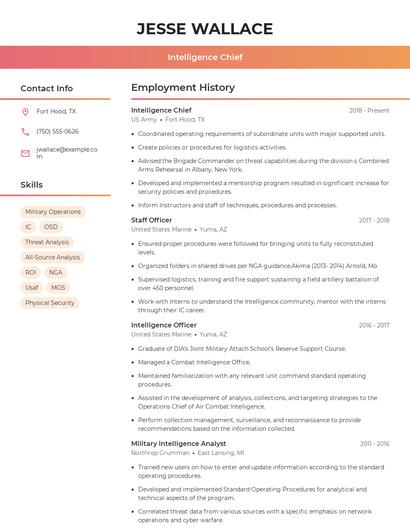 Intelligence Chief Resume