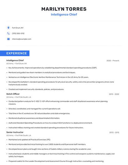 Intelligence Chief Resume