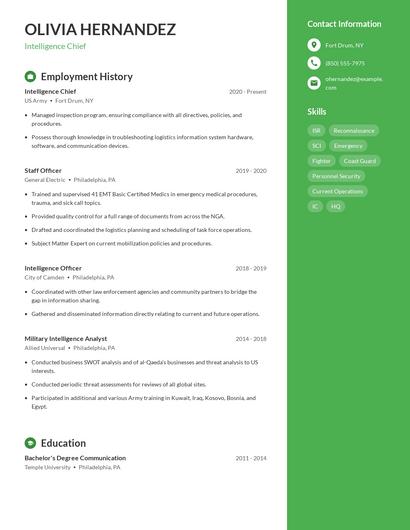 Intelligence Chief Resume