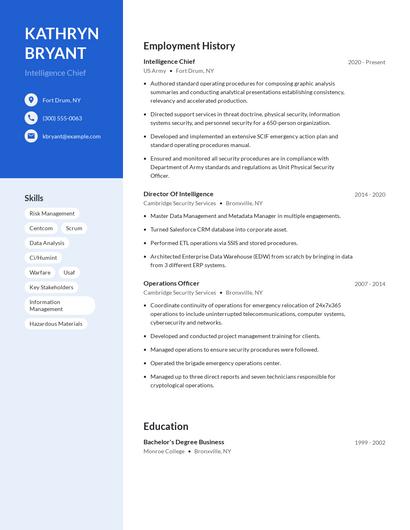 Intelligence Chief Resume