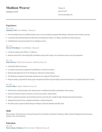 Intelligence Chief Resume