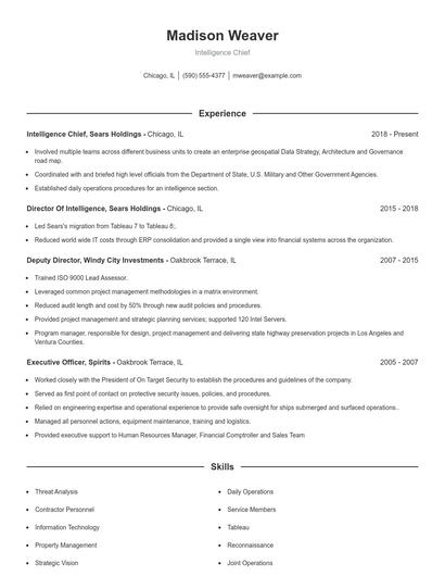 Intelligence Chief Resume