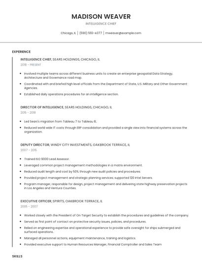 Intelligence Chief Resume