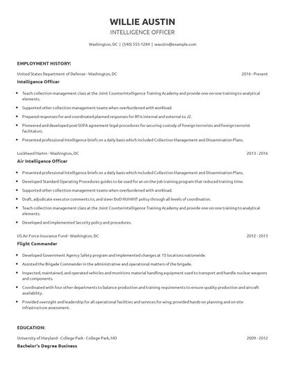 Intelligence Officer Resume
