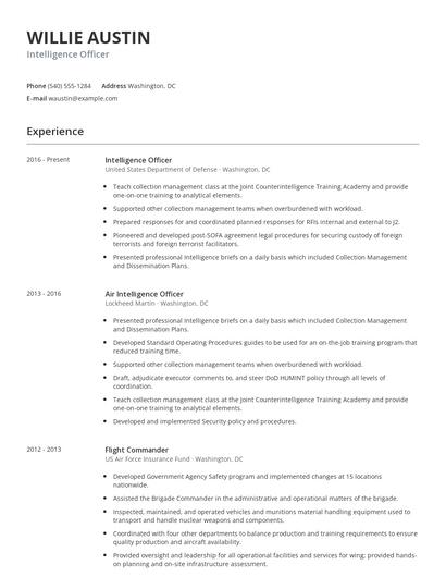 Intelligence Officer Resume