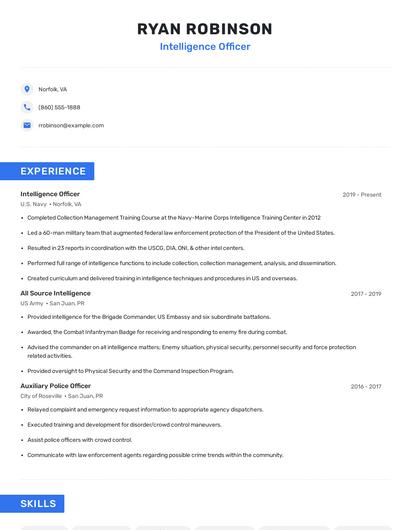 Intelligence Officer Resume